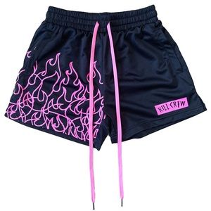 muay thai flame kill crew shorts [BLACK AND PINK]